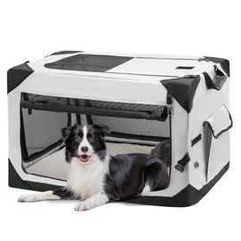 PETIMBER 30" Collapsible Soft Dog Crate, Portable Travel Dog Crate for Medium Dogs Indoor & Outdoor, 4-Door Foldable Dog Kennel with Safety Zippers, Mesh Windows, Soft Mat for Travel or Home Use