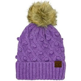 C.C Gorro de invierno de sherpa con forro polar grueso y elástico con pompones, Hecho a mano Bobble Periwinkle Mix, Talla única