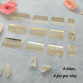 XCSJ Pack of 12 Metal Side Combs 5, 10, 12, 14 Tooth Hair Combs DIY Bridal Wedding Comb for Veil Hair Combs for Women, Girls, DIY Hair Accessories, Gold