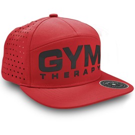 Gym Therapy Hats for Men Workout Classic Snapback 7 Panel Laser Vented Hat Mens Gifts (RED)