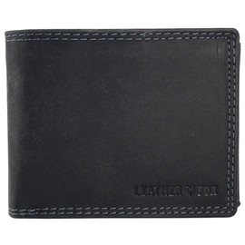 Leather Wallet for Men with RFID Protection with Coin Compartment and Embossed Genuine Leather Wallet Landscape Format, black, Classic