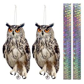 Lifreer Bird Scarers for Gardens, 2PCS Owl Shape Reflective Deterrents Owl Hanging Decoration Bird Control Device to Keep Birds Away from Garden Patio Windows