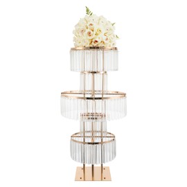 DDYOOK 5 Tier Acrylic Crystal Flower Stand,Crystal Flower Stand for Wedding Centerpieces ,Golden Crystal Pendant Decorative Planter for Wedding, Stage, Birthday Party Decoration