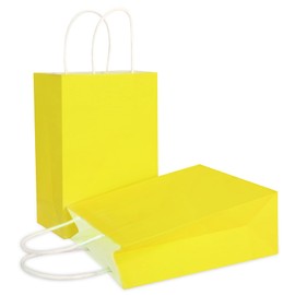 20 Pieces Party Favor Kraft Paper Gift Bags with Handle, Yellow Small Size Gift Bags Bulk, Candy bags, Retail Bags for Christmas, Birthday, Crafts, Wedding and Party Supplies - 8.6'' x 6.3'' x 3.15''