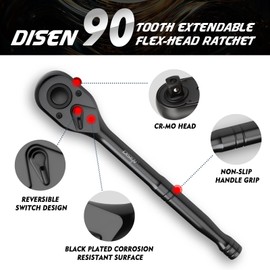 DISEN 3PCS Black Ratchet Set (1/2", 3/8", 1/4" Drive) - 90-Tooth Contour Handle, Black Oxide Finish with Reversible Quick Release & EVA Tray - Industrial Ratchet Wrench Kit