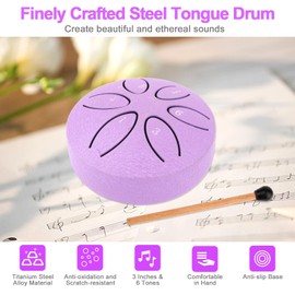 Steel Tongue Drum, 3 Inch 6 Tones Tongue Drum Kit Beginners, Handpan Instrument, Steel Tongue Drum, Mini Pan Tongue Drum Percussion Children for Meditation Yoga Sound Healing (Purple)