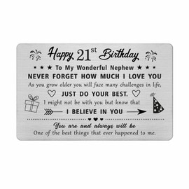 FALOGI Nephew 21st Birthday Card - Happy 21 Year Old Birthday Card for Nephew- Birthday Gifts for 21 Year Old Nephew, Metal Engraved Wallet Card