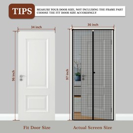 Yotache Magnetic Screen Door Fits Door Size 34 x 96, Screen Size 36" x 97" Reinforced Fiberglass Net Curtain for Walk Through Door