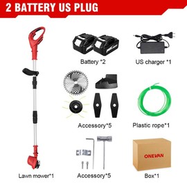 ONEVAN 3-in-1 Cordless Lawn Mower, With 2 x 3.0Ah Batteries, 3 Replaceable Blades, Grass Trimmer & Brush Cutter, Weed Wacker Weed Edger Adjustable Speed for Yard/Farm, Springtok:_Upgraded