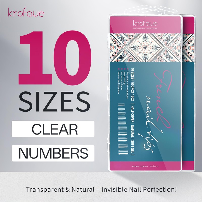 krofaue Nail Tips Lady French Style Acrylic Artificial Half Cover