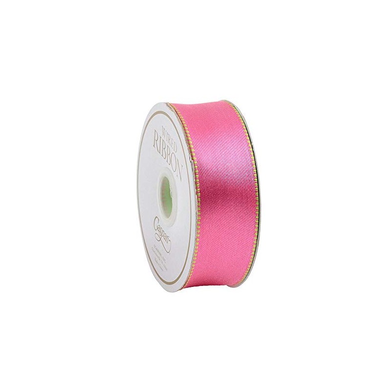 Caspari Pink & Green Reversible Satin Wired Ribbon - Three