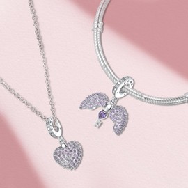 Annmors 925 Sterling Silver Birthstone Bead Charms for European Bracelets and Necklace Beads with 5A Cubic Zirconia, Christmas, Valentine's Day, Mother's Day, Gift Tag for Women and Girls, Sterling