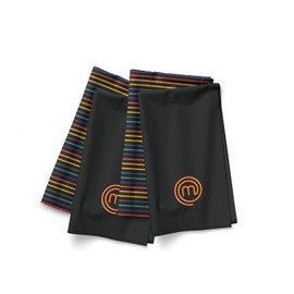 MasterChef Tea Towels, Set of 4, Tea Towels, 100% Cotton, Black Kitchen Towels, FastDry Towel Set, Absorbent, with Hanging Loops, Rainbow Stripes