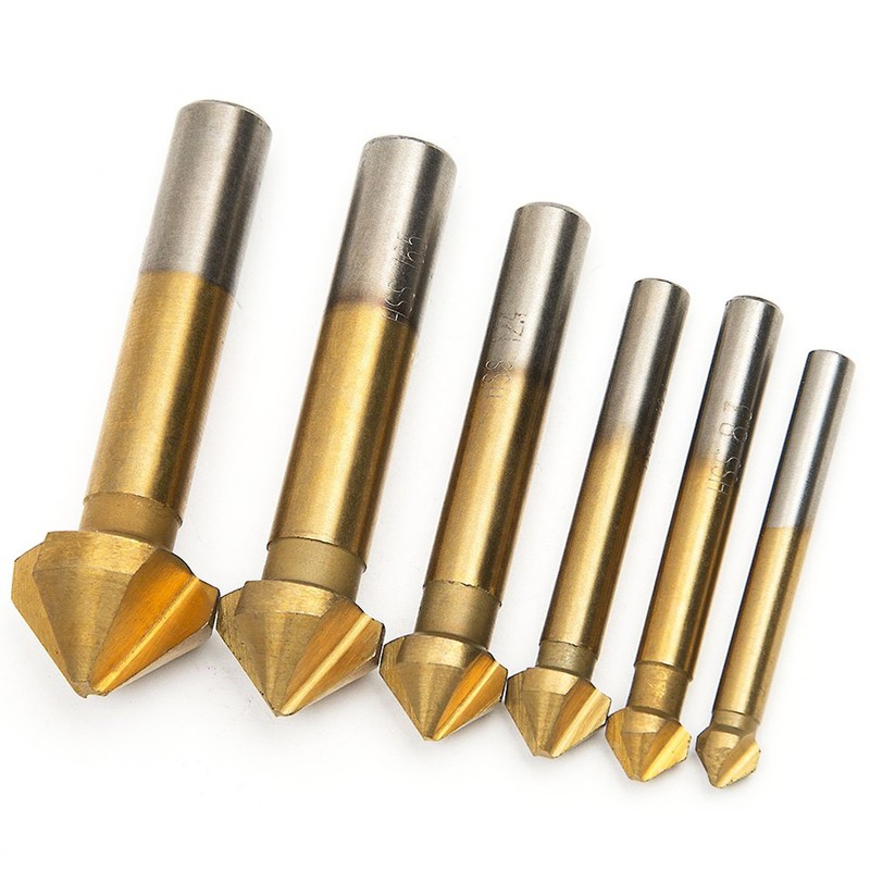 Hakkin 6pcs 90 Degree 3 Flute 6.3-20.5mm HSS Countersink Drill