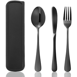Zyiphor Set of 3 Travel Cutlery with Case, Camping Cutlery Set, Stainless Steel Camping Cutlery with Case, Portable Travel Cutlery for Travel, Outdoor, School, Picnic