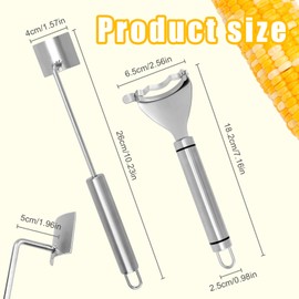 2pcs Corn Peeler and Stripper Tool Set, Stainless Steel Maize Planer Cutter Thresher Scraper Efficient Corn Cob Separator & Kernel Remover for Kitchen Restaurants