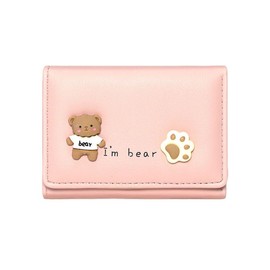 Oyccen Cute Bear Small Purse for Women Mini Wallet Slim Wallet Credit Card Holder PU Leather Wallet for Girls, pink, Casual