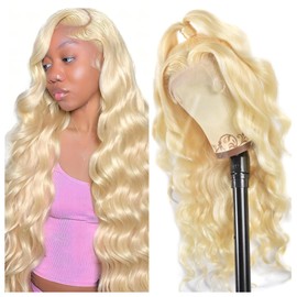 Jiedaokou 613 13x6 Lace Front Wig Human Hair 200 Density Blonde Wig Human Hair 24 Inch 613 HD Lace Frontal Wig 13x6 Body Wave Blonde Lace Front Wigs Human Hair for Women Pre Plucked with Baby Hair