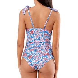 Women One Piece Swimsuits Tummy Control Slimming One Piece Bathing Suits Modest Swimsuits for Women Square Neck Swim Suit One Piece Bathing Suit Shoulder Tie Swimsuit Floral Small