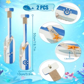 2 Pack 19.8 Inch Nautical Wooden Double Oar Decor with Rope Nautical Oar Paddles Wall Decor Door Hanging Ornament Beach Theme Home Decoration（Blue1）