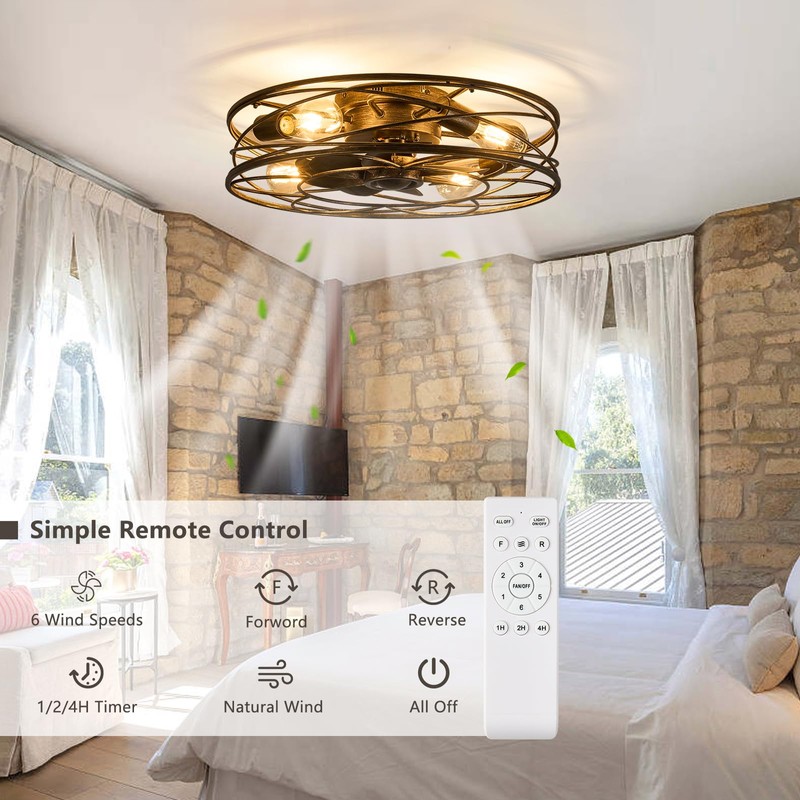 Flush Mount Caged Ceiling Fan: 20" Caged Ceiling Fan with