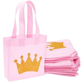 BLUE PANDA BLUE PANDA 24 Pack Princess-Themed Party Favor Bags for Girls, Pink Canvas Gift Bags for Birthday (6.5 x 7 x 2 in)