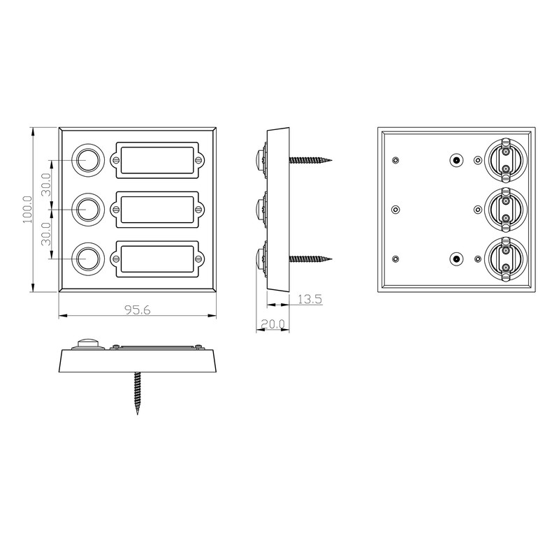 HUBER Surface-Mounted 3-Way Real Metal Doorbell Push Button with Name