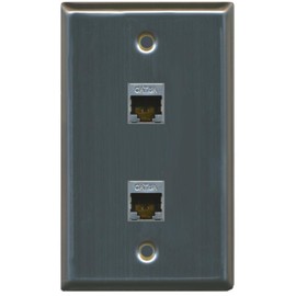 RiteAV CAT 6A Shielded 2 Port Wall Plate Single Gang - Stainless Steel