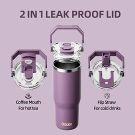 Ozbobo 30 oz Tumbler with Handle,Tumbler With Straw And Lid, Water Bottle With Two in One BPA-Free Lid,100% Leak Proof Stainless steel bottle (Purple)