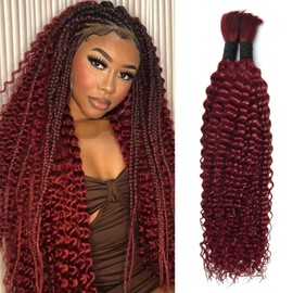 Brbeawor Human Braiding Hair for Boho Braids 99J 20 Inch Curly Deep Wave Bulk 2 Bundles 100g 100% Human Hair for Knotless Braids