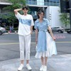 Jeju Island Honeymoon Couple Matching Resortwear Dete T-Lioos White Crop Pants + M