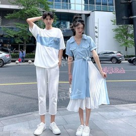 Jeju Island Honeymoon Couple Matching Resortwear Dete T-Lioos White Crop Pants + M