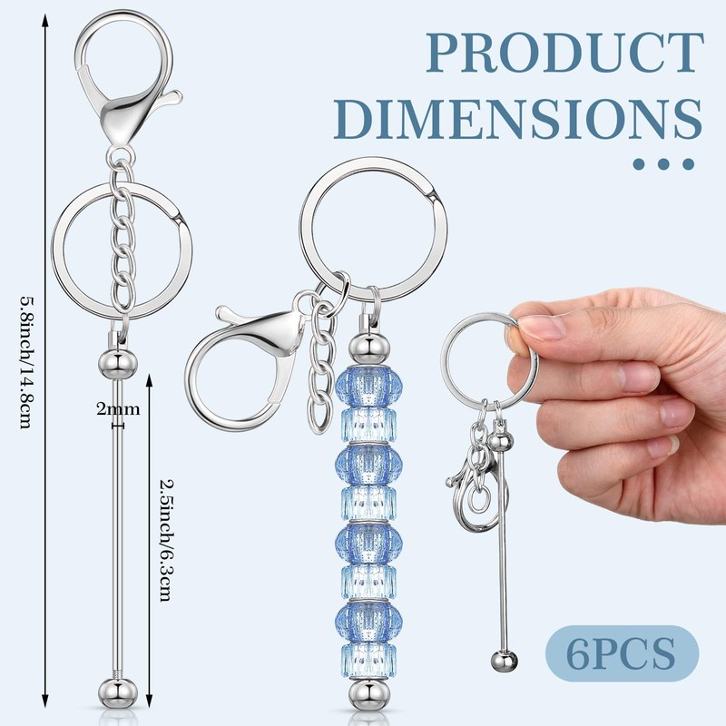 Huwena 6 Pcs Beadable Keychain Bars Blanks Bead Keychain Metal