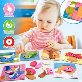 Wooden Puzzles Toddler Toys for 1 2 3 Year Old Kids, Preschool Learning Educational Montessori Toy Christmas Birthday Gift for Girls Boys Ages 1-3