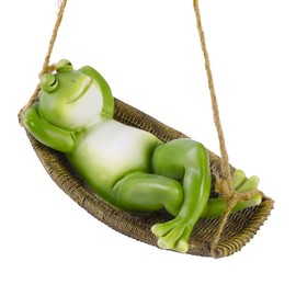 H&Zebrabro Garden Frog Decor – Cute Hanging Frog Ornament on Swing, Adorable Sleeping Frog Figurine for Indoor Rods/Hooks/Outdoor Yard Trees, Whimsical Garden Decor