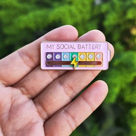 Arturbo Cute Cool My Social Battery Slider Pastel Pink Enamel Emotional Mood Funny Introvert Lapel pins for Bags Backpacks Hats Gifts Decoration