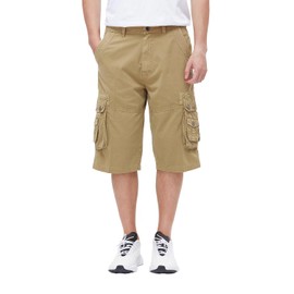 BEST SOUTH Men's Capri Long Twill Cargo Shorts Below Knee 13 Inches Cotton Relaxed Fit Casual Multi-Pocket Khaki 40