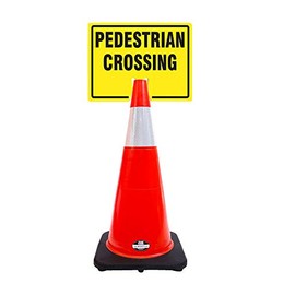 Troy-Safety 28" Orange Safety Cone, Black Base with One 6" Reflective Tape, Plus Cone Sign 39 "Pedestrian Crossing", (Cone-4 ea + Cone Sign-4 ea)