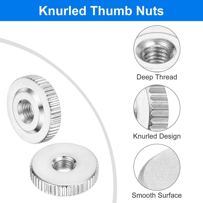 sourcing map 10Pcs M6 Knurled Thumb Nuts, Carbon Steel Round