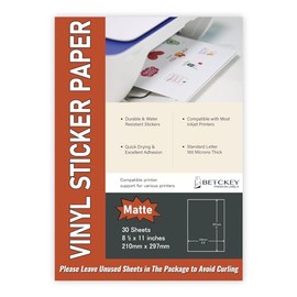 30 Sheets A4 Sticker Paper, Printable Not Waterproof Matte Vinyl Full Sheet Printer Labels for Inkjet and Laser Printers, 210mm x 297mm