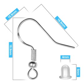 Earring Hooks Making Set, 100 Pieces Hooks Ear Hooks S925 Sterling Silver Ear Hooks Hypoallergenic Ear Hooks and 100 Pieces Transparent Earring Safety Backs for Jewellery Making