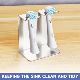 Electric Toothbrush Head Holder, Oukimly Toothbrush Holder Wall Mounted or Desktop, Metal Tooth Brush Holder, Shower Brush Head Holder, Electric Toothbrush Holder for Bathroom (Silver, Small)