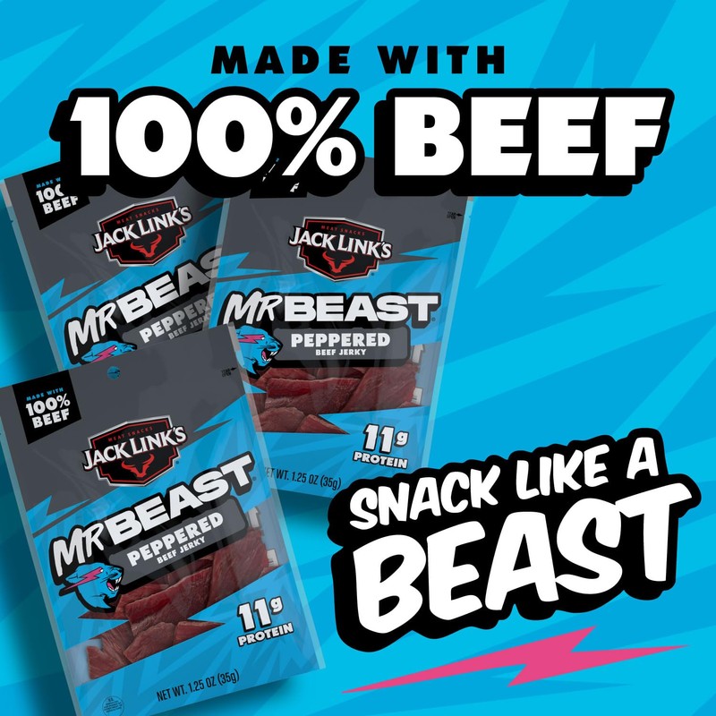 Jack Link’s x MrBeast Beef Jerky, Peppered Beef Jerky, As