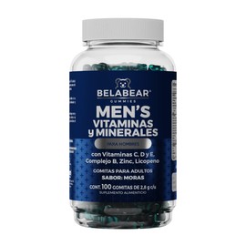 Belabear Gomitas Vitaminadas, Hombre, Adicionadas de Vitamina C, D Y E, Complejo B, Zinc Y Licopeno, 100 Piezas                                       