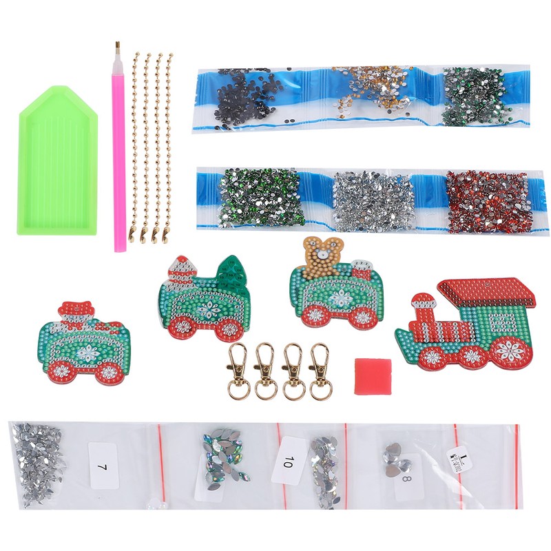 4Pcs Diamond Painting Keychain DIY Luggage Ornaments Art Crafts Christmas