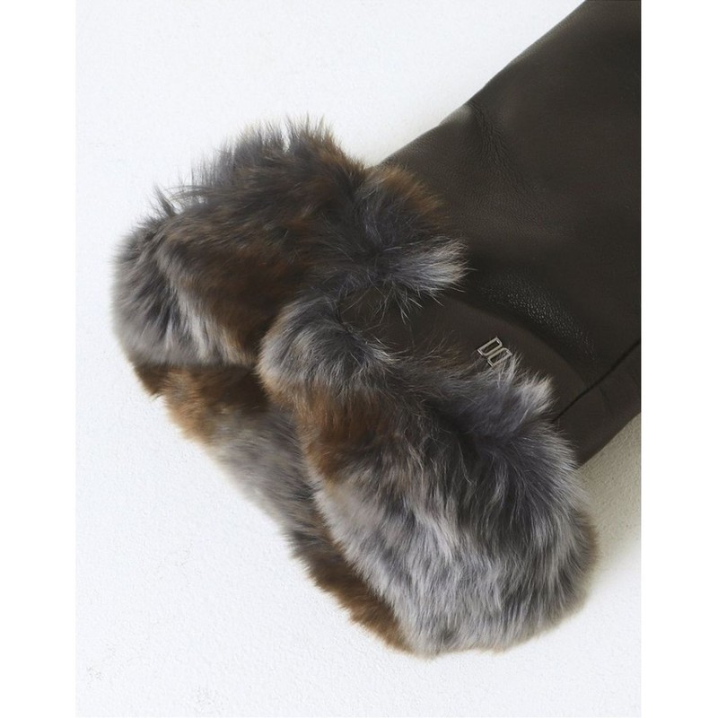 Daks Women's Accessory Black Lamb Leather Rex Fur Trim Smartphone
