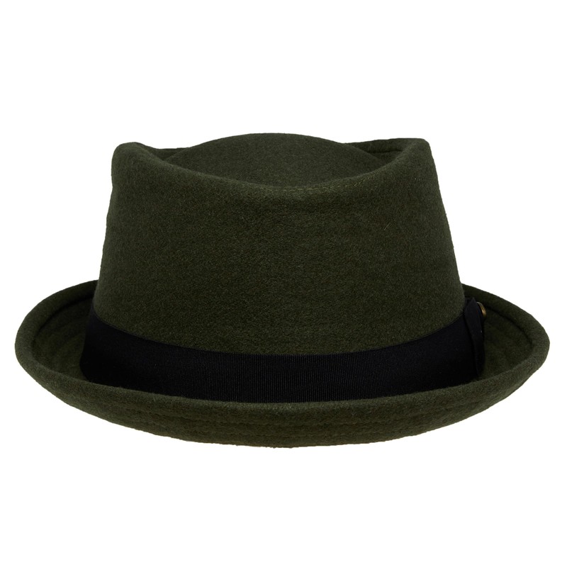 Funky Junque Diamond Crown Wool Structured Fedora - Olive (Large/XL)