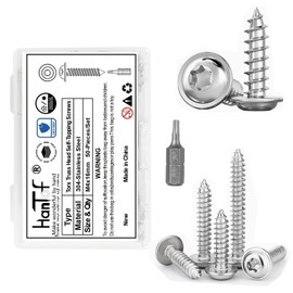 HanTof Torx Pan Head with Washer Self-Tapping Screws, M4x12 mm Star Drive Sheet Metal Screws, 304 Stainless Steel Wood Screws with Storage Box and 1 Pc T20 Drill Bit.(Pack of 50)