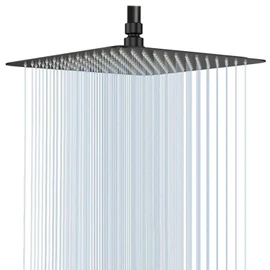 High Pressure Shower Head GGStudy Square Black Shower Head 16 Inch Large Stainless Steel Shower Heads Ultra Thin Rainfall Bath Shower 1/2 Connection
