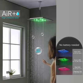 Senlesen Thermostatic LED Full Body Shower Set Faucets with Massage Jets Ceiling Mounted - 12-inch, Chrome